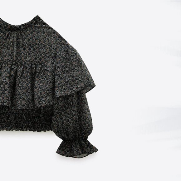 NWT Zara black metallic thread printed crop blouse, M - Picture 7 of 12